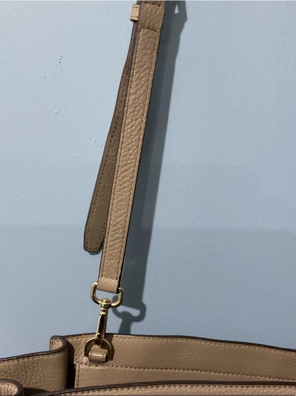 Michael Kors Pebble Leather Satchel in Taupe Beige with Gold Hardware